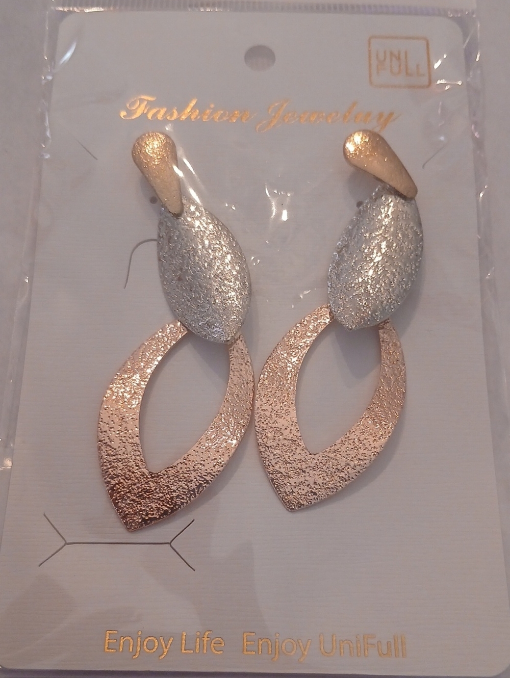 Unifull two-tone textured teardrop dangle earrings